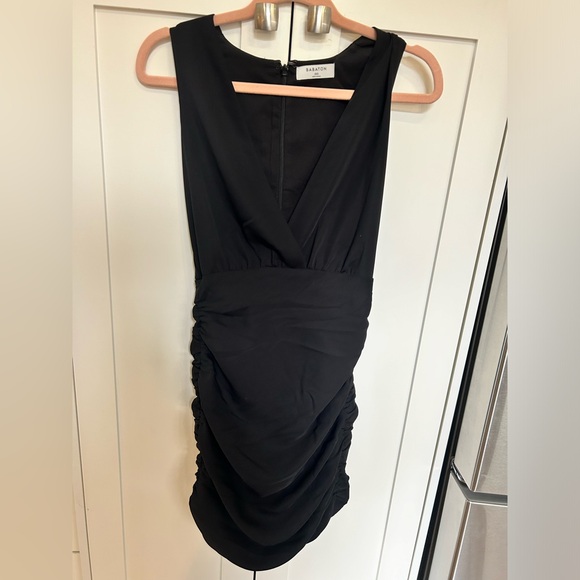 Babaton by Aritzia Viva Wrap Front Black Sleeveless Ruched Mini Dress. Size 00 - Picture 3 of 8